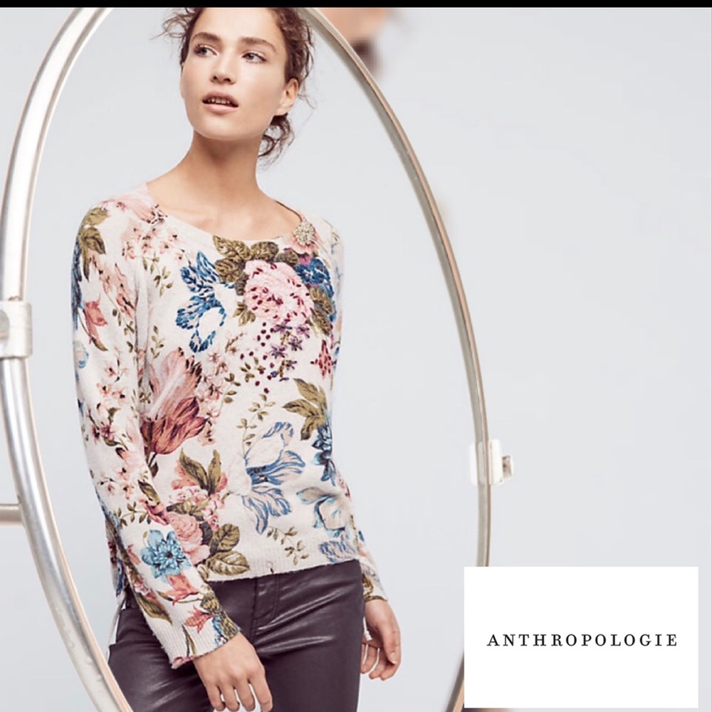 Anthropologie Winter Bouquet Floral Sweater XSP